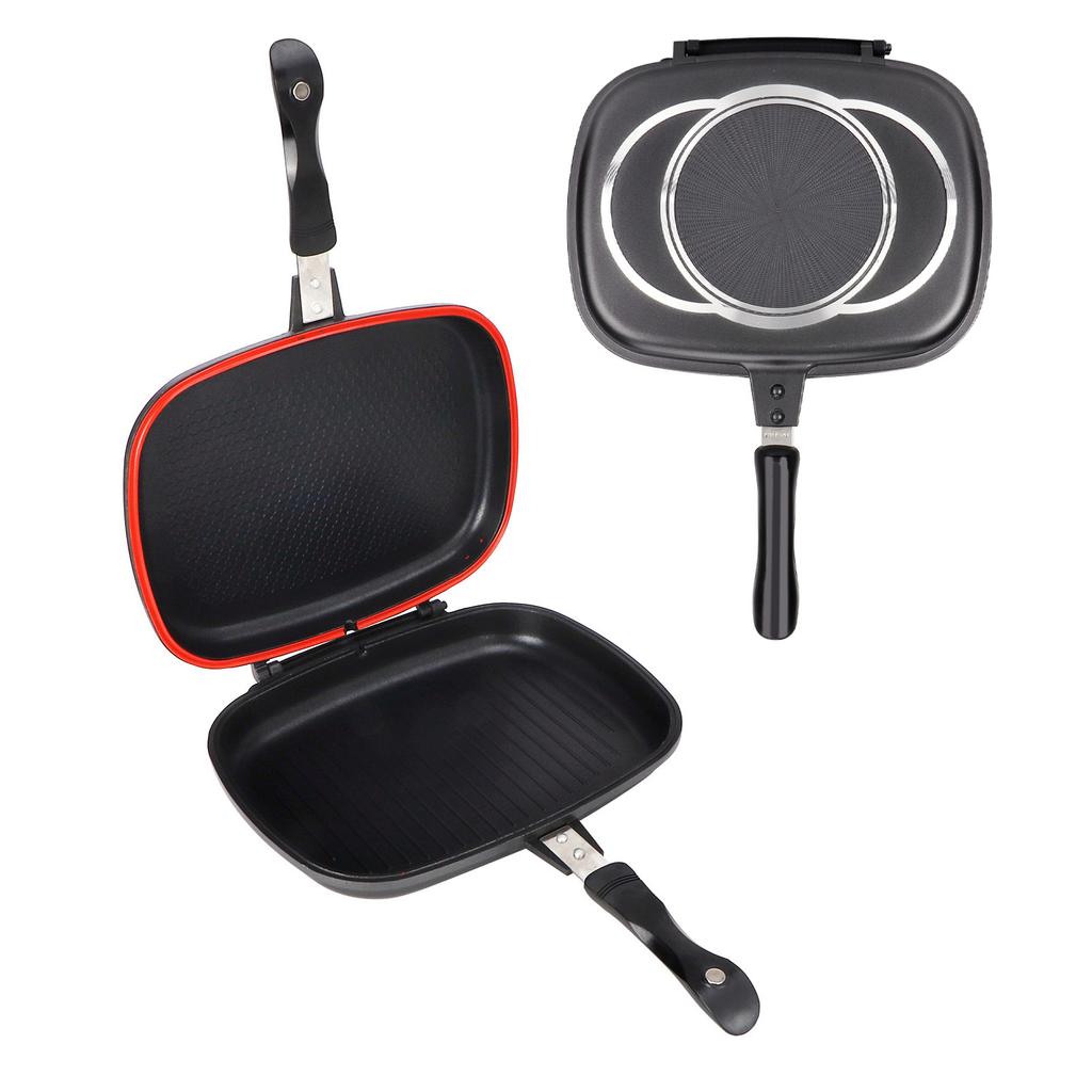 32cm Doppelt?Doppelseitige Bratpfanne Grillwerkzeug Kochgeschirr für Zuhause Outdoor-Küchenzubehör