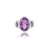 Sterling Silver Amethyst Ring - Oval Purple Gemstone Statement Ring with Accent Stone - Women's February Birthstone Jewelry