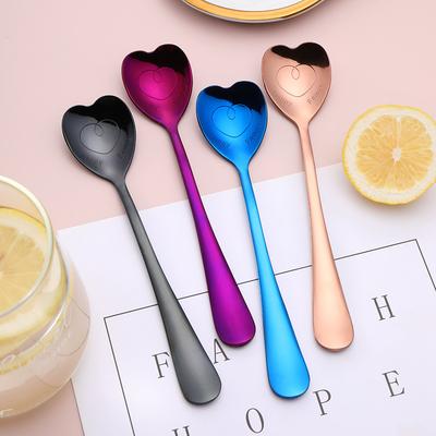 Wedding Love Dessert Spoon, Souvenir Long Handle Stirring Spoon, Valentine's Day Creative Heart Stainless Steel Spoon