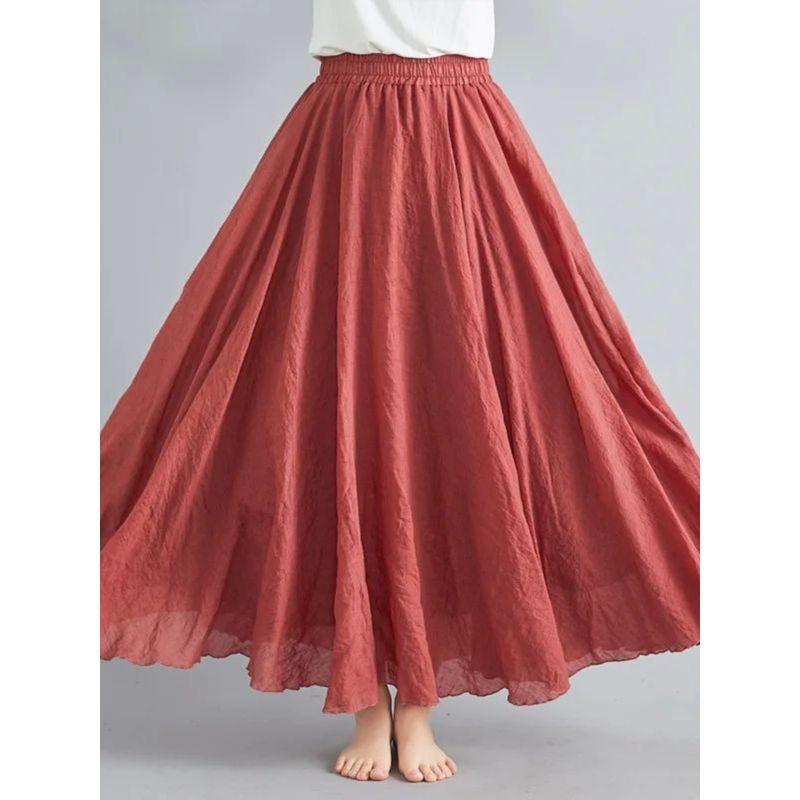 Cotton and Linen Elastic Waist Skirt Plus Size Cotton and Linen Women's Elastic Waist Skirt