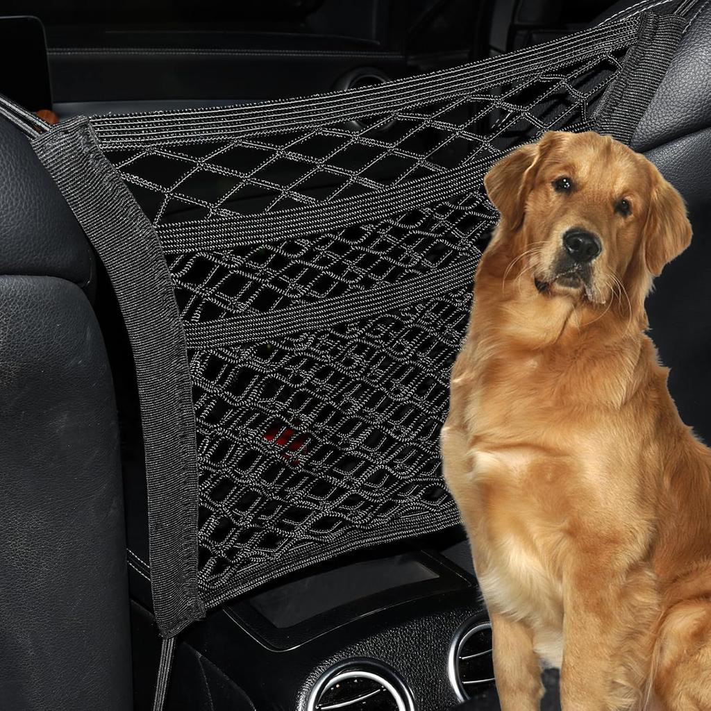 3-Layer Car Mesh Organizer Storage Between Front Seats Kid Dog Pet Net Barrier Car Net Pocket Elastic Tissue Purse Holder Netting For SUV, Van
