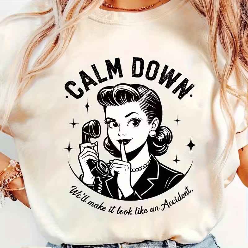 Women s Men Hipster T-shirt Vintage Fashion Horror CALM DOWN We ll Make It Look Like An Accident Tee Harajuku Cotton Streetwear S