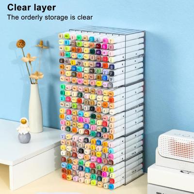 18 Compartments Mark Pen Storage Box Clear Acrylic Double Layer Desktop Art Marker Pen Pencil Divider Organizer Office Supplies