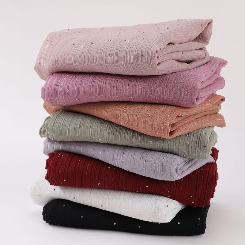 Fashion Crinkled Shimmering Star Rhinestone Long Scarf For Women