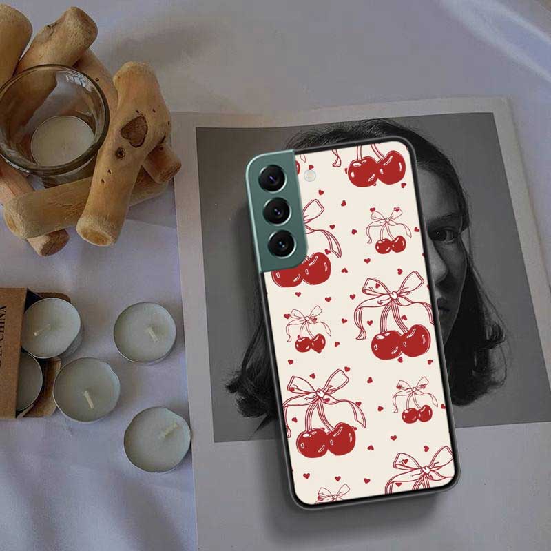 Cherry Bow Phone Case For Samsung Galaxy S22 S25 Ultra S21 S10 Plus S26 Edge S20 S23 S24 FE Cover Silicone Soft TPU Clear Sh