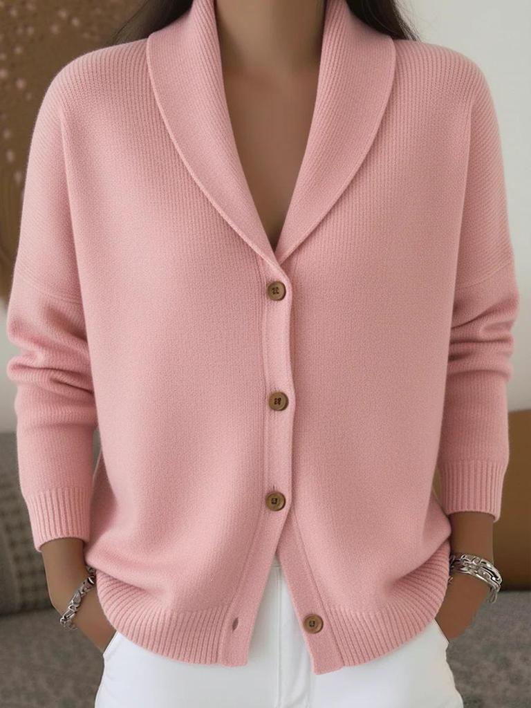 European & American Cross-Border Knit Cardigan: Women's Loose Lapel Button Plain Long Sleeve Sweater for Autumn/Winter