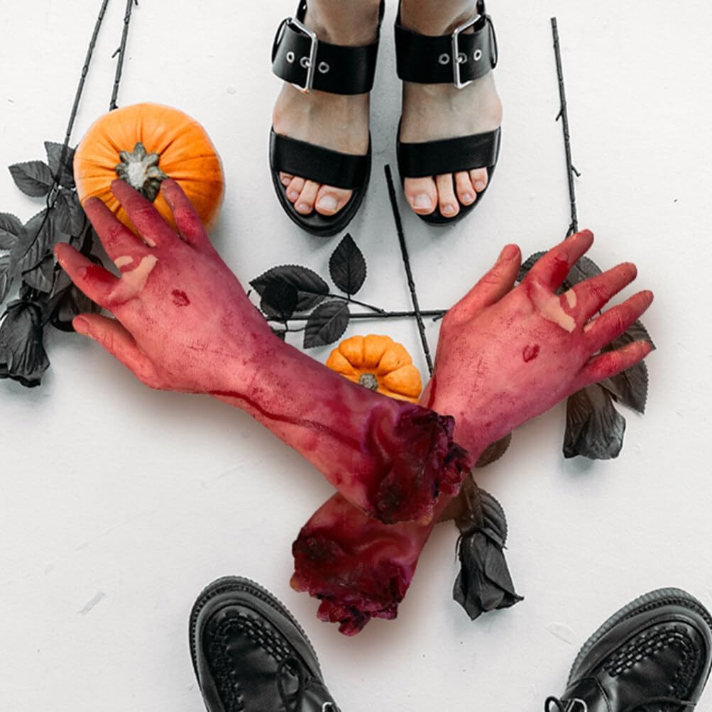 DECHOUS 2Pcs Severed Hands, Fake Body Parts Scary Props for Halloween Party Decor, Haunted House Broken Hands Props