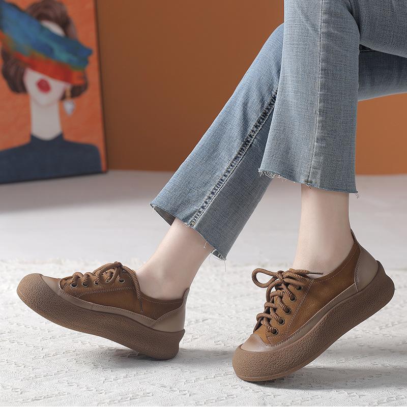 Fashion GKTINOO Retro Genuine Leather Sneakers Lace Up Women's Shoes 2025 Spring New Casual Round Toe Cowhide Flats