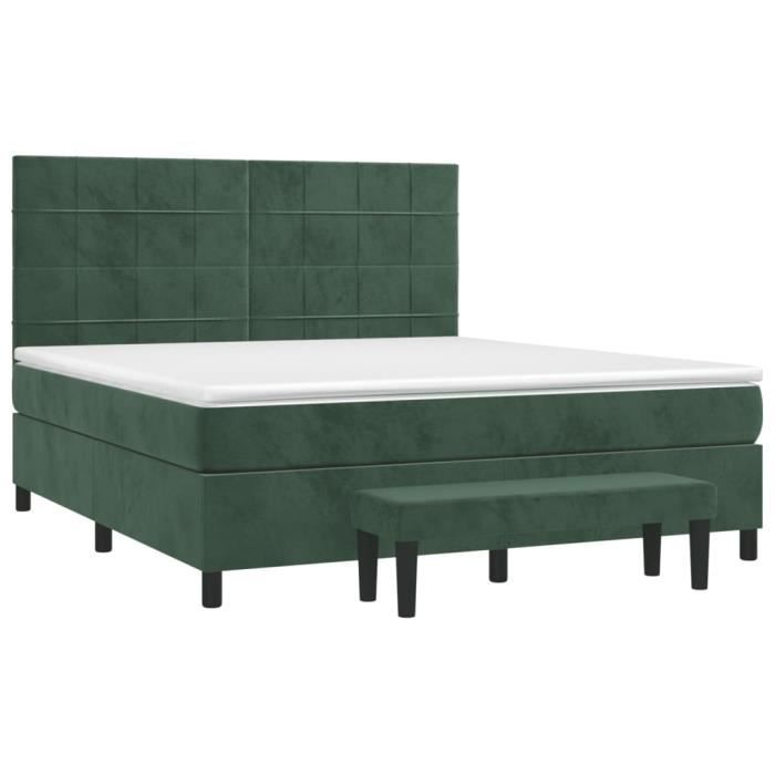 3137860 vidaXL Lit à sommier tapissier et matelas Vert foncé 180x200cm Velours