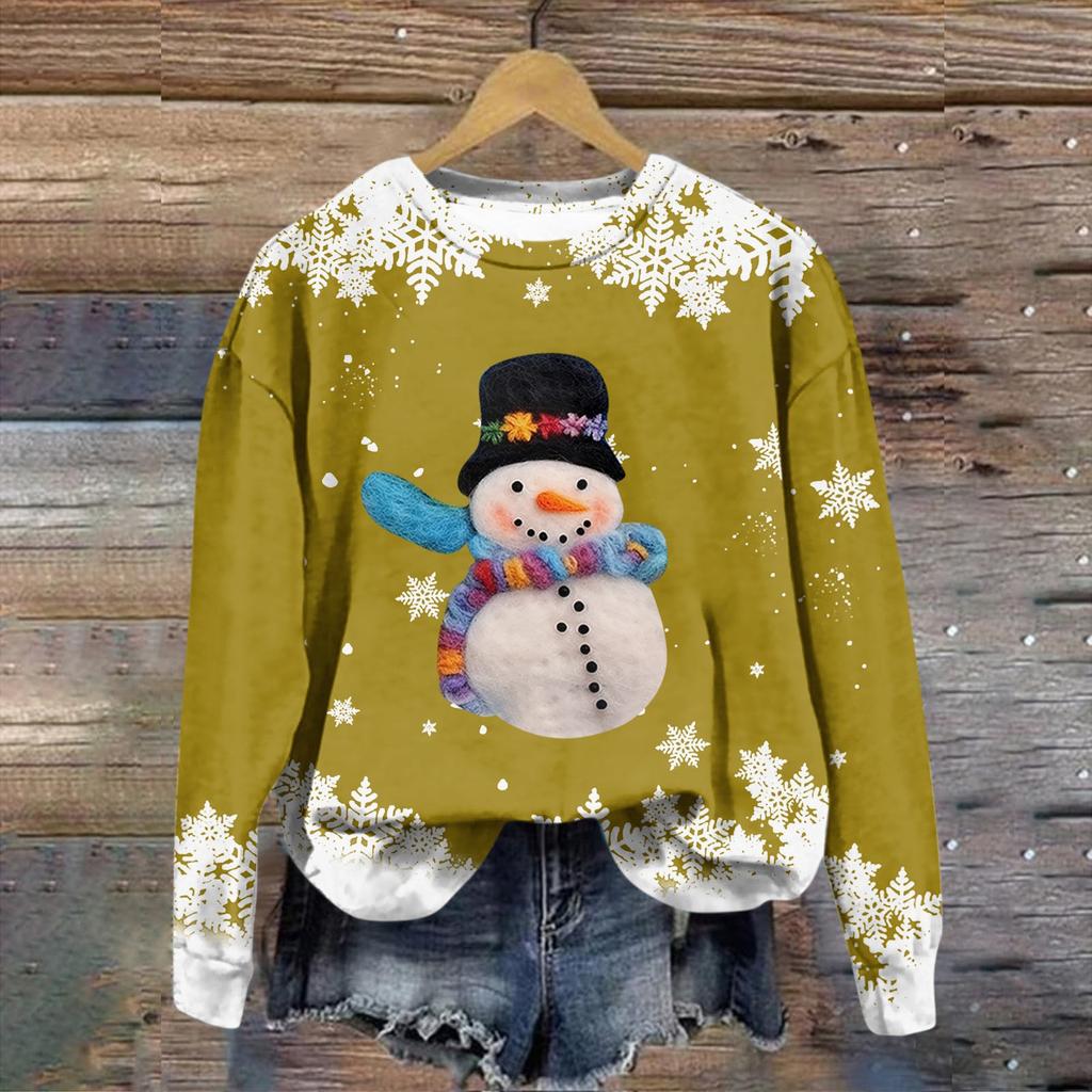 Women's Fashion Christmas Printed Long Sleeve Loose Round Neck Sweatshirt Top