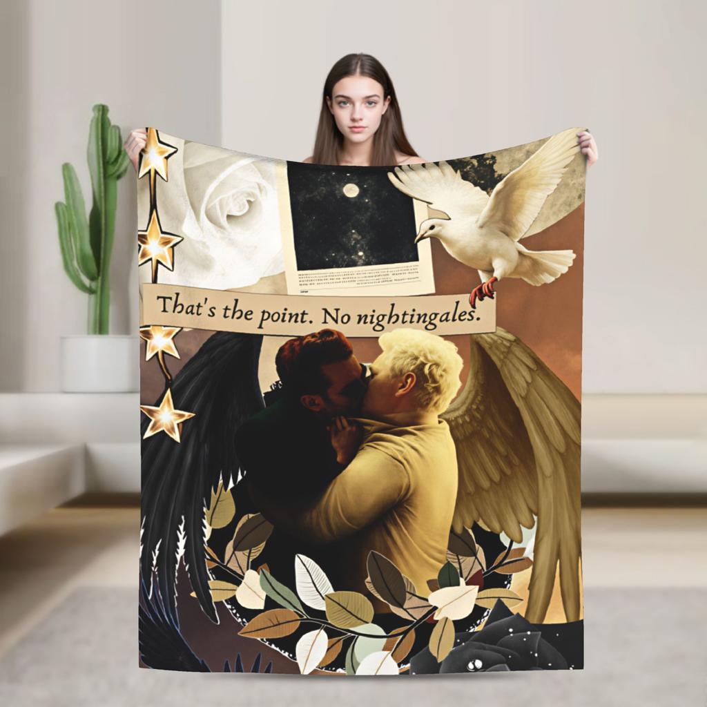 Warm Soft Blanket Camping Good Omens Throw Blanket Flannel Bedspread For Bedroom Fashion Sofa Bed Cover
