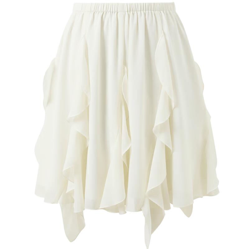 Sancai Ruffled High-Waist A-Line Midi Skirt L
