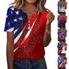 Women's T Shirt Independence Day Print Button Short Sleeve Daily Weekend Fashion Basic V- Neck Regular Top
