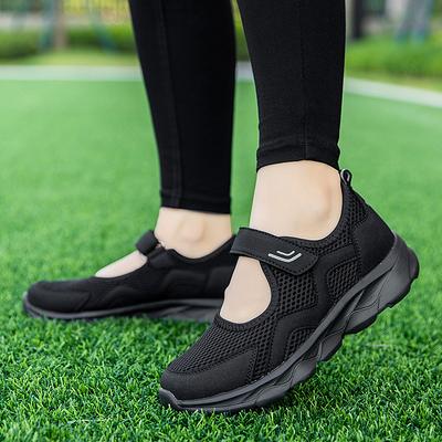 Low-cut Walking Shoes for Women Knitted Mesh Breathable Flats Hook & Loop Non-slip Soft Sole Casual Footwear