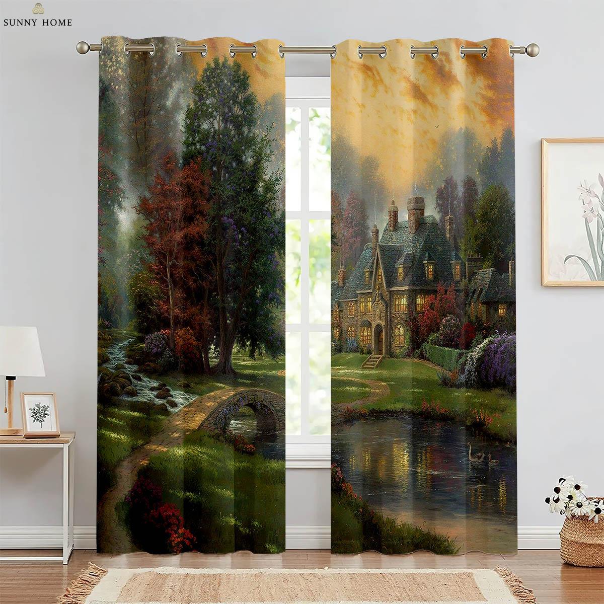 

Landscape Oil Painting Art Print Printcurtains Ideal For Bedroom Space Dormitory Studio Living Space Ornamentalcurtains Simple To Wash W50xH140(CM)x2PCS&Rod pocket