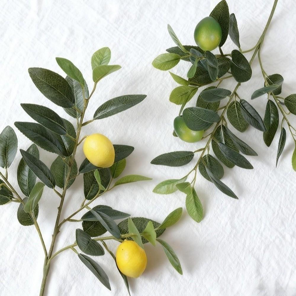 Green Leaves Artificial Lemon Branch Plastic Fruit Handmade Fake Fruit Props Realistic Lifelike Simulation Fruit Tree