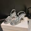 Silver high heels femininity beautiful high sense cross word with thick heel fairy sandals summer