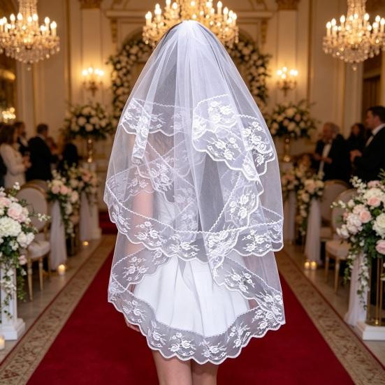 Yousheng Lace Veil Short Face Covering Retro Style Halloween Head Accessory with Exquisite Lace Binding Comb Veil for Gothic Bridal Lolita