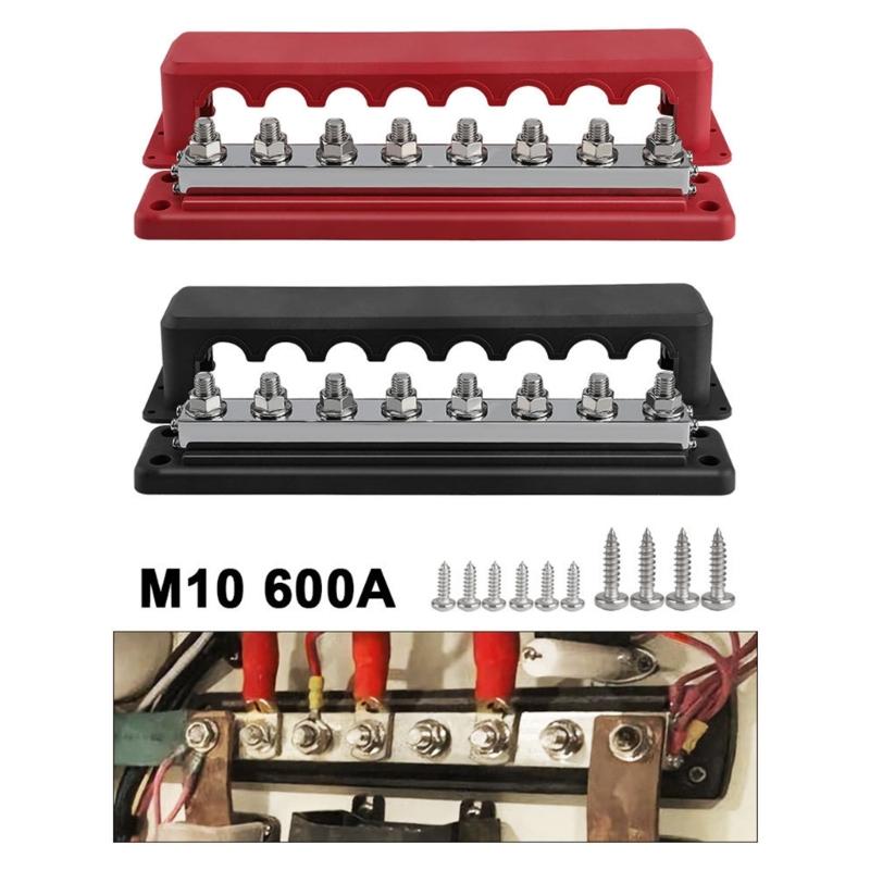 Marine Bus Bar 48V with 3/8” Post,Battery Bus Bar with Cover 600A Power Distribution Terminals Block for Car