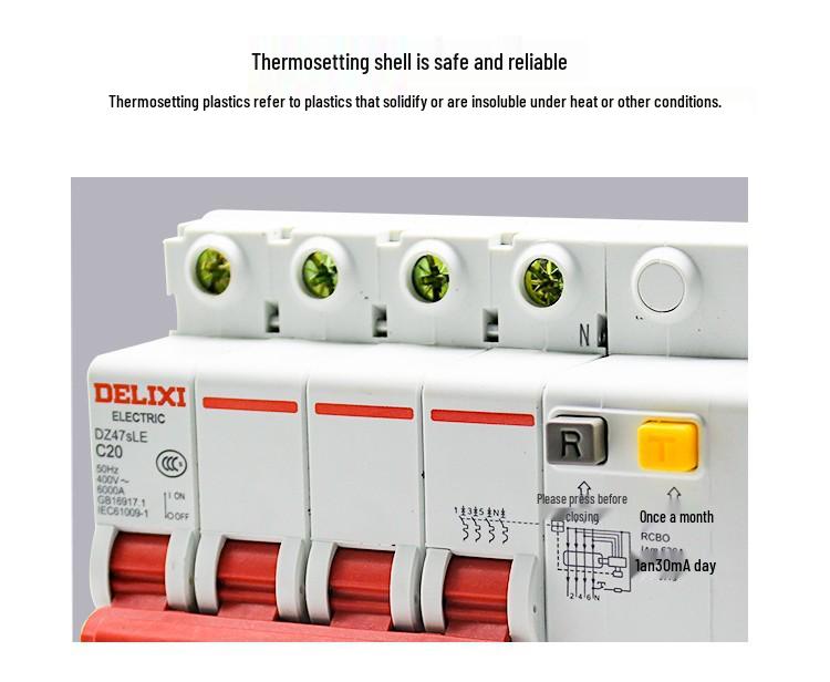 Delixi DZ47SLE Type C 4P 380V Earth Leakage Circuit Breaker with Leakage Protection