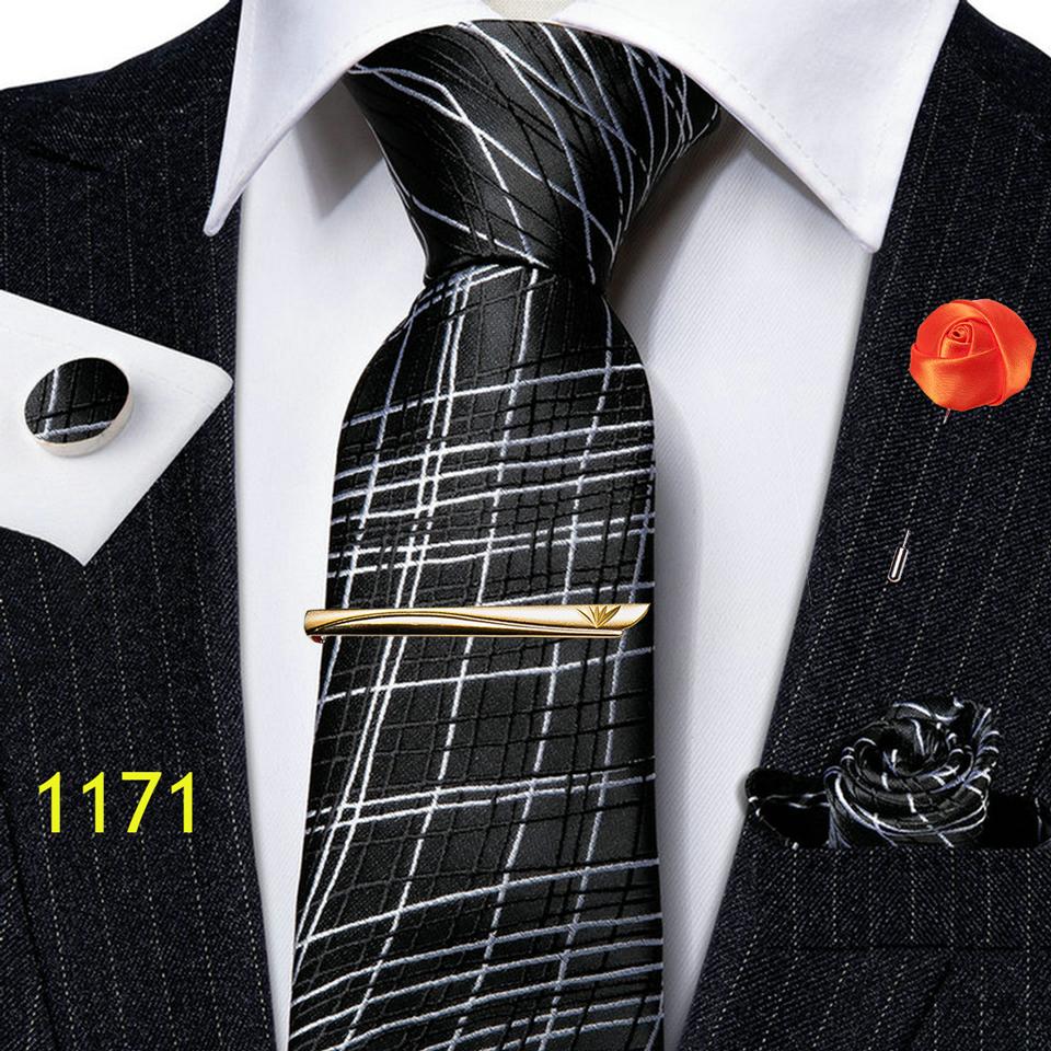 Barry.Wang Gravata masculina prendedor de gravata boutonniere lenço abotoaduras paisley conjunto de gravata de seda sólida para festa de casamento namoro