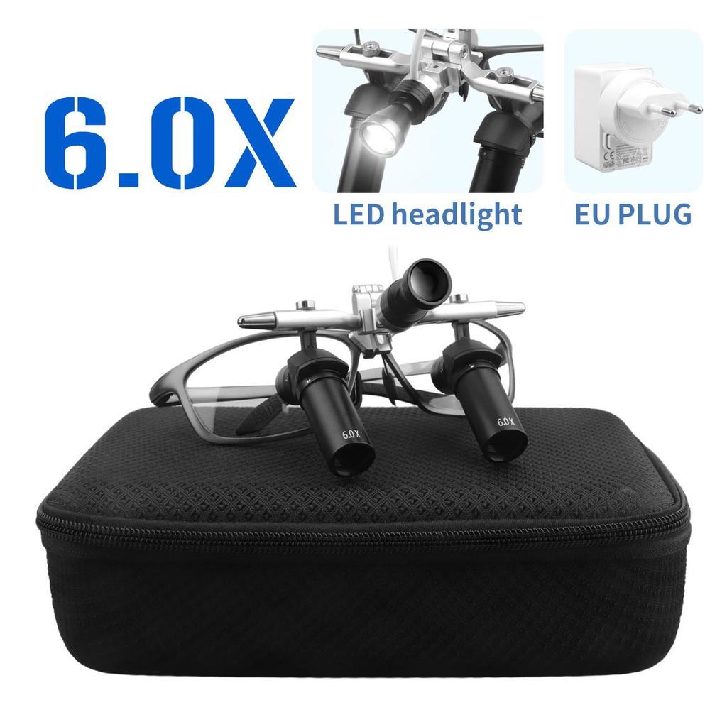 4X/5X6X Dental 48° Ergo Loupes Working Distance 350-450mm Surgical Head Mounted Loupes, 5W LED Headlamp Adjustable Optical Loupes