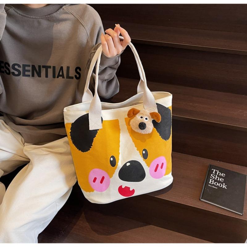 Canvas Bag Women's Large-capacity New Spring and Summer Versatile Shoulder Bag Casual Cartoon Student Tote Bag