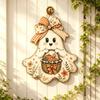 2D Flat Halloween Ghost Wood Door Hanger Rustic Style Whimsical Fall Harvest Door Plaque Cartoon Pattern Fade Resistant