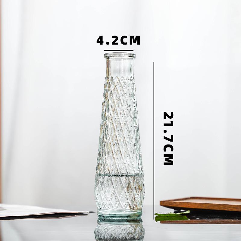Retro Embossed Transparent Glass Vase: French-Inspired Luxury Home Decor for Living Room