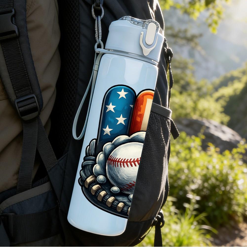 1PC Baseball And Bat Badge 750ml Color Plastic Sports Water Bottle Leakproof Flip Straw Lid Suitable for Sports Office Home Use