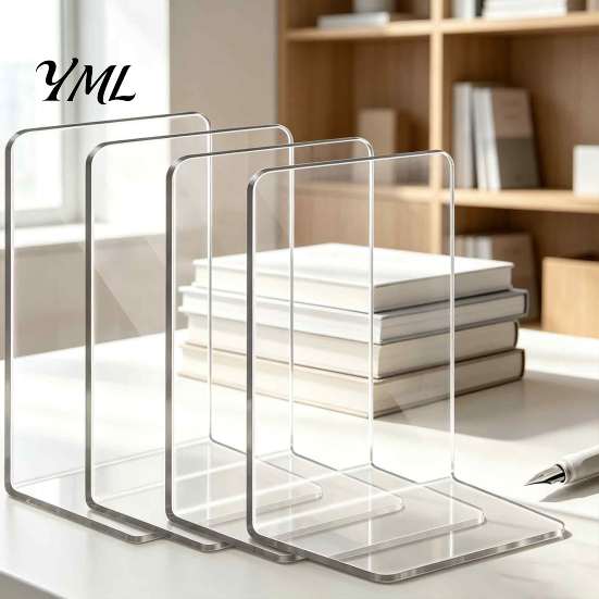 Clear Desktop Organizer for Documents 1 Pc Bookend Heavy Book, Acrylic Book Shelf Organizer, Transparent Rack Dormitory L Shaped Stopper Bedroom