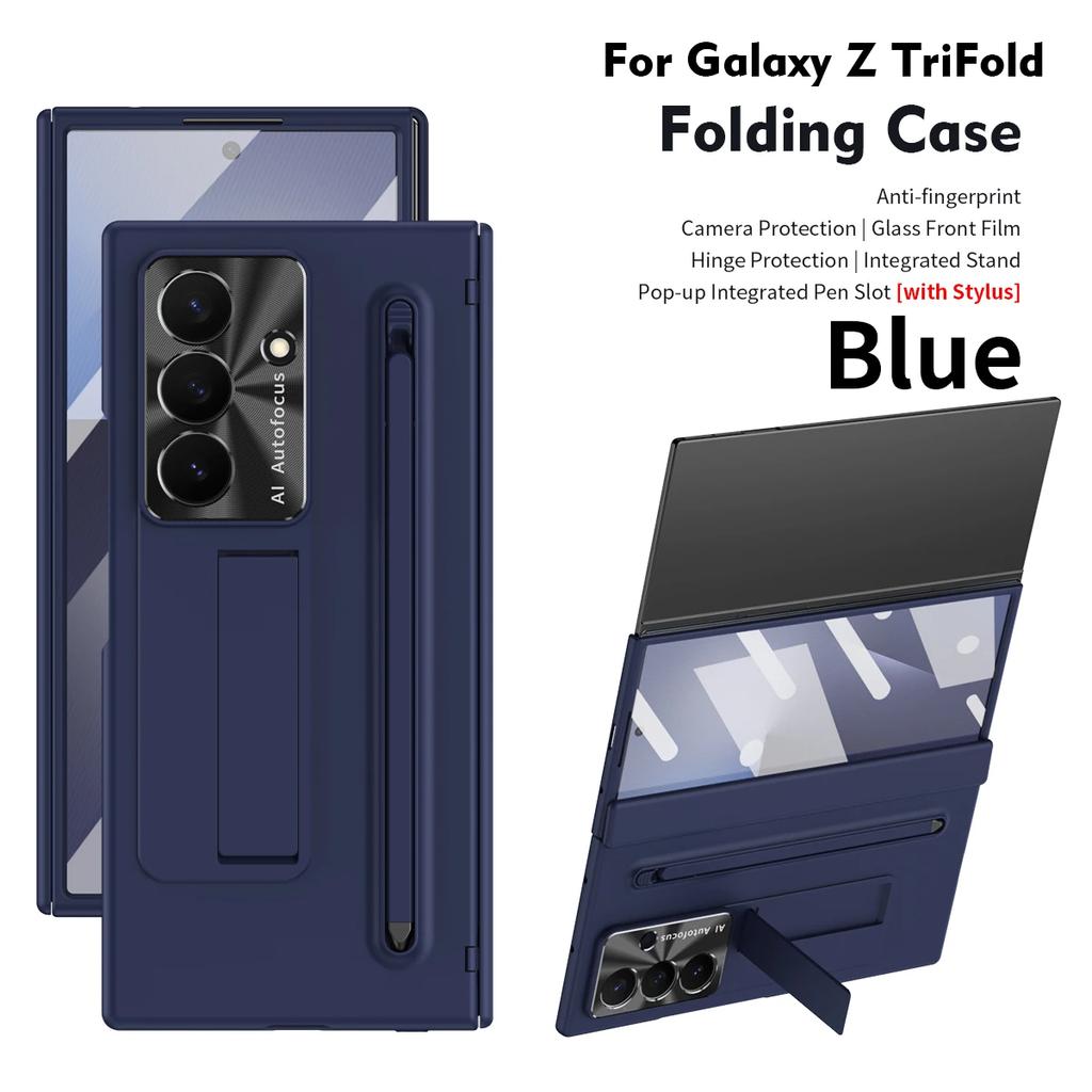 For Samsung Galaxy Z TriFold phone case, with tempered glass, integrated stand, with pen and pen slot, fingerprint-resistant