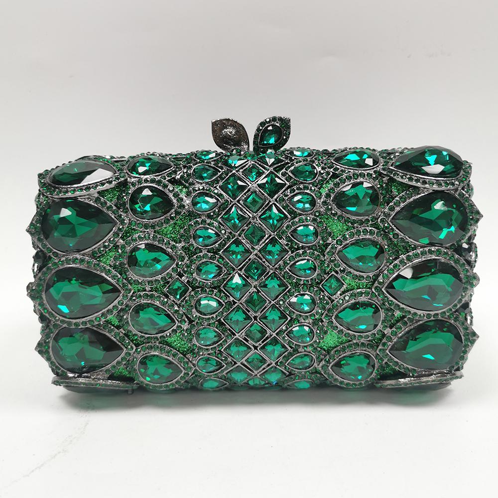 Damen Kristall Abendtasche Clutch Große Strassstein Hochzeits Tasche Grün/Champagner Luxus Damen Diamant Brautparty Mini Minaudiere