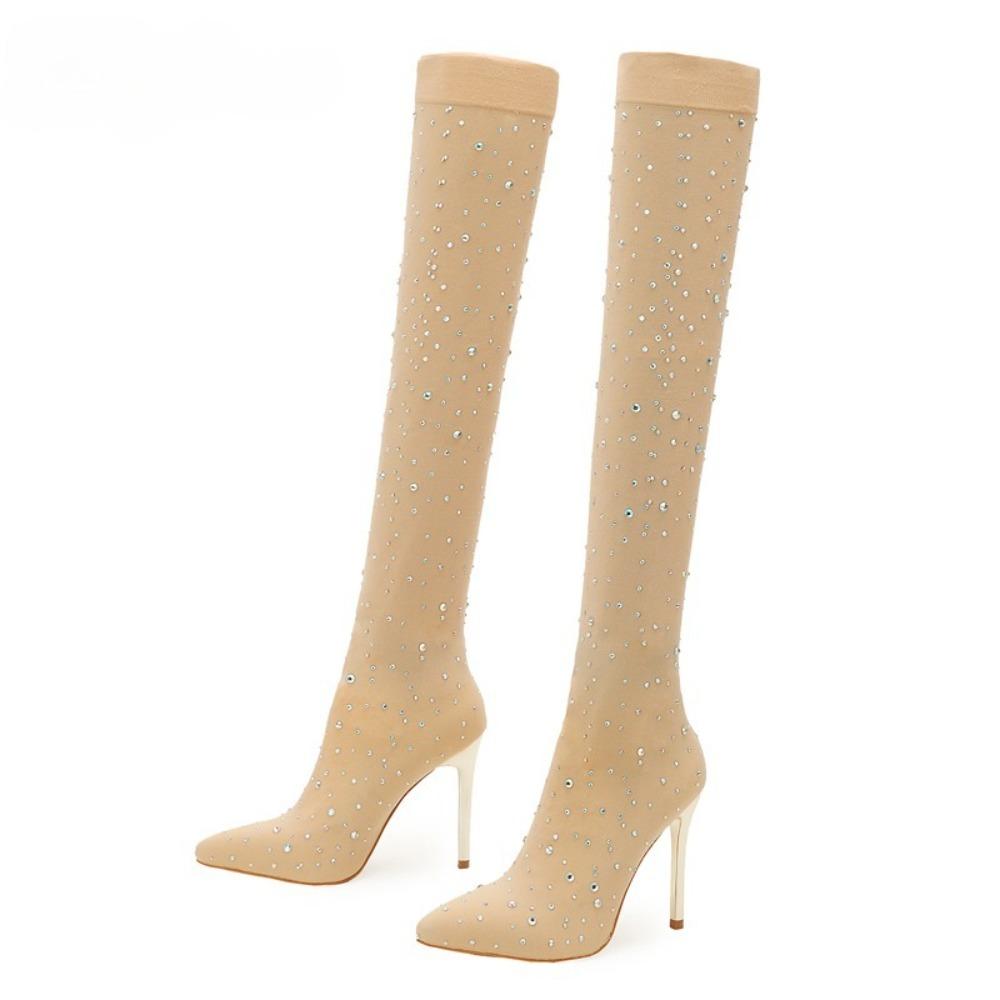 Eilyken Sexy Runway Crystal Stretch Fabric Sock Over the Knee Boot Thigh Stiletto High Pointed Toe Woman Shoes Size:35 43