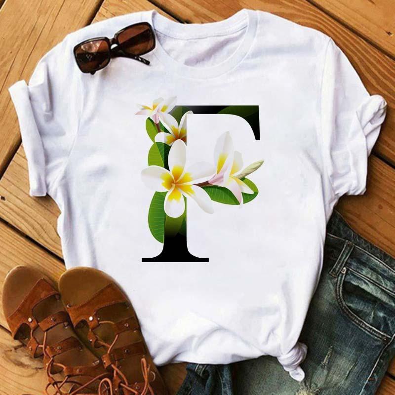 Womens Short Sleeved Tshirt with Floral Letter Print Top with Floral Pattern Casual Natural and Fashionable Daily WhiteTshirt