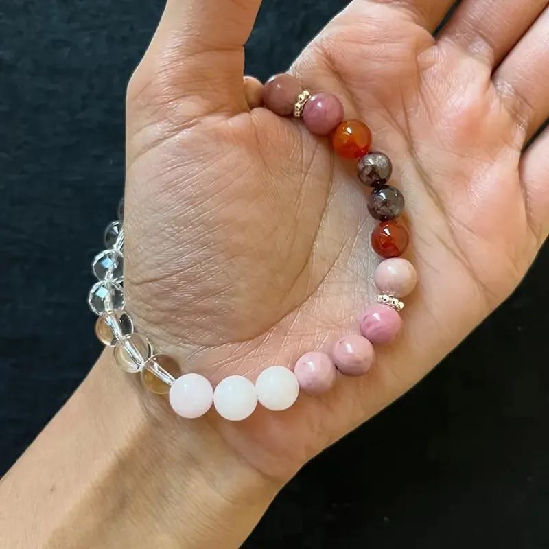 ვარდისფერი ნატურალური ქვის მარწყვის აქატის მძივებიანი სამაჯური 8მმ გარნეტი ქალის ტექსტურის სამაჯური ვალენტინობის დღის სამკაულები აქსესუარები საჩუქარი