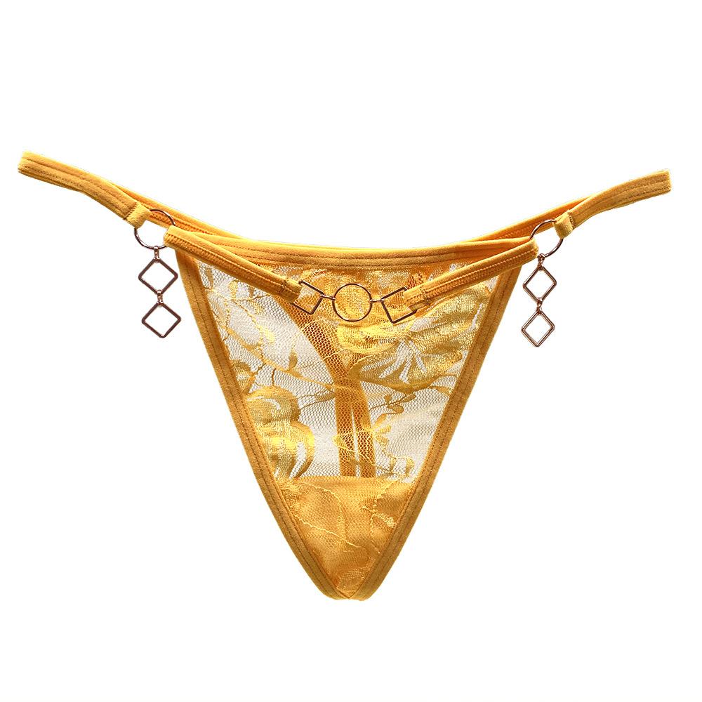 Fashion Metal Chain Spice Girls Underwear Wear Thong Female Seduction Lace Interwoven Hollow Waist Sexy Panties