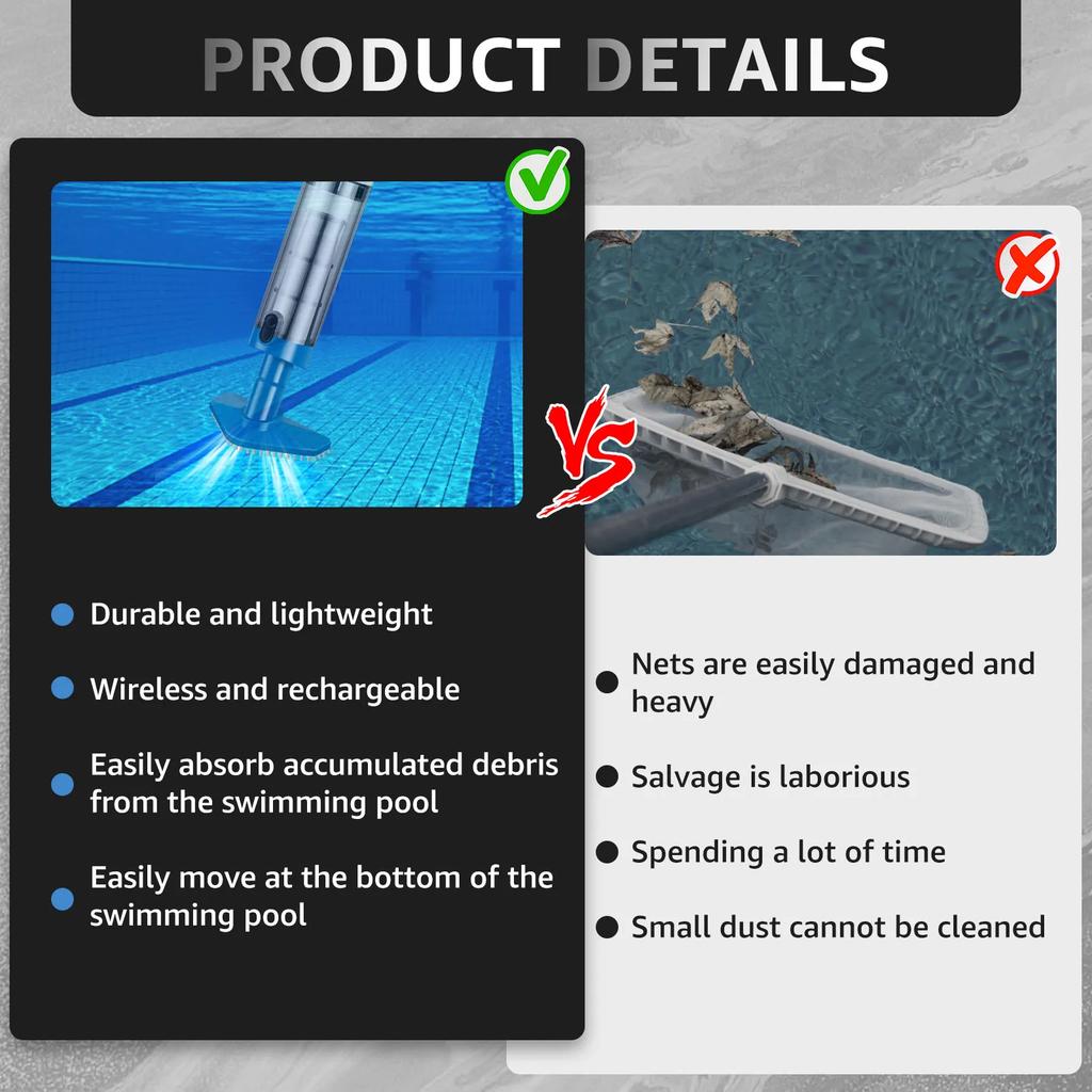 3 In 1 Rechargeable Pool Vacuum Cleaner with Navigation Roller Bristle Suction Nozzle for Spas Hot Tubs Small Pools Fish Tanks