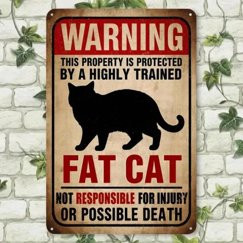 Lustiges fettes Katze Warnschild Metall Schild Vintage Wanddeko für Haus Garten Terrasse
