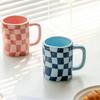 Checkerboard Irregular Mug Water Cup Couple High Value Ceramic Cup Ins Cup Gift