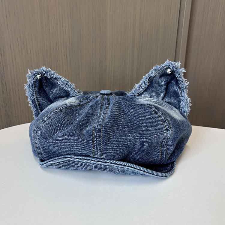 Japanese Short Brim Cute Cat Ear Washed Retro Octagonal Hat Children Versatile Literary Retro Cowboy Newsboy Beret