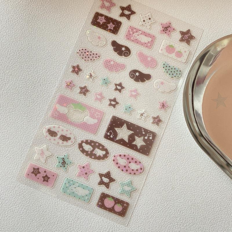Cute Y2K Pink Star Stickers Shiny Musical Note Decals Scrapbooking for Phone Case DIY Kawaii Girl Decor Laser Decor Stickers