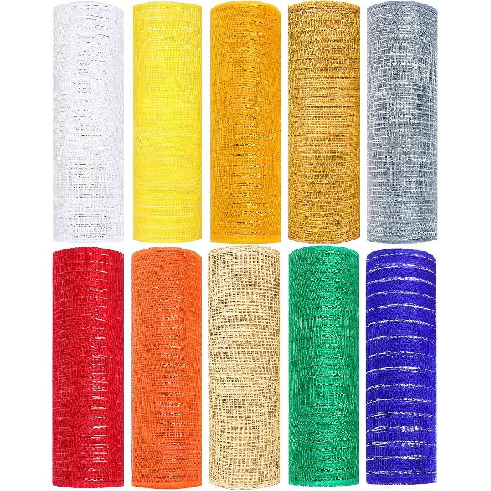2 Pack Deco Mesh 10 Inch x 30 Feet Decor Mesh Ribbon with Metallic Foil Deco Mesh Wreath Supplies Ribbon Mesh Roll for Spring Wreaths, Craft, Party