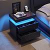 Table de chevet LED - MUVOE - Noir Or - 2 Tiroirs - Eclairage multicolore - Design moderne