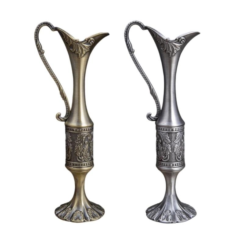 European Engraved Slim Neck Metal Vases Flower Arrangements Container Bud Vases For Home Table Centerpieces Decors