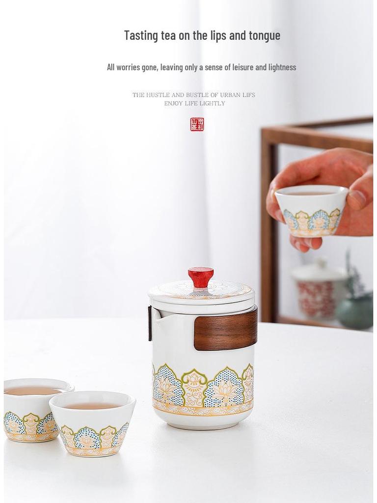 Ceramic Travel Tea Set with Tray - Portable Cup for Outdoor Anniversaries & Custom Souvenirs