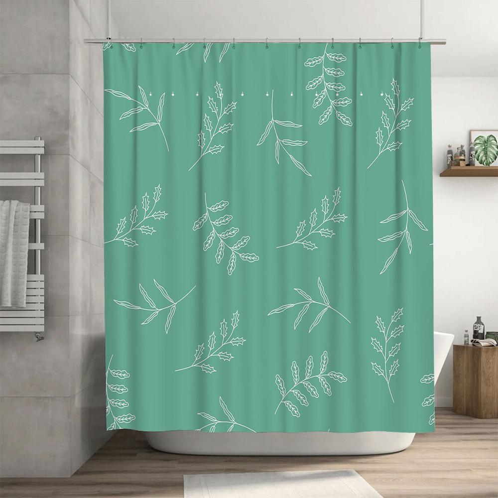 Green Pattern Shower Curtain Waterproof Bathroom Decor Home Decoration