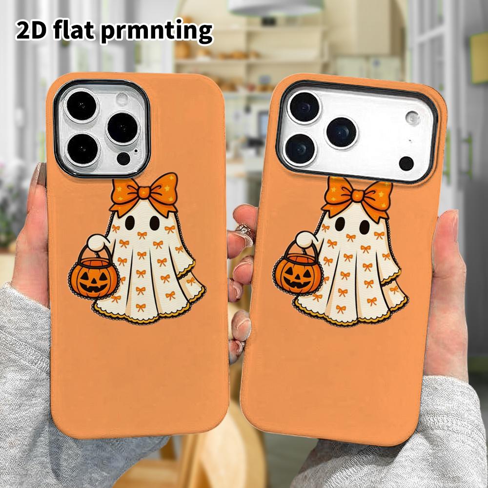 Phone Case: 2D Flat Design Suitable for iPhone 18 17 16 15 14 13Pro Film Protective Case, Couple Style, Bow Ghost, Christmas and Halloween Gifts