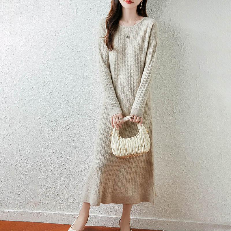 Women Sweater Dress 100% Wool MODERN NEW SAGA O-neck Knit Long Pullover Winter Jumpers Wool Long Dress Female