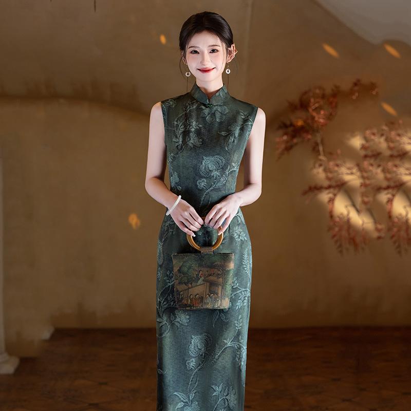 Kolsuz milli tarz yeni Çin Suzhou uzun cheongsam geliştirilmiş genç 1011 yeni kadın yüksek kaliteli elbise yaz